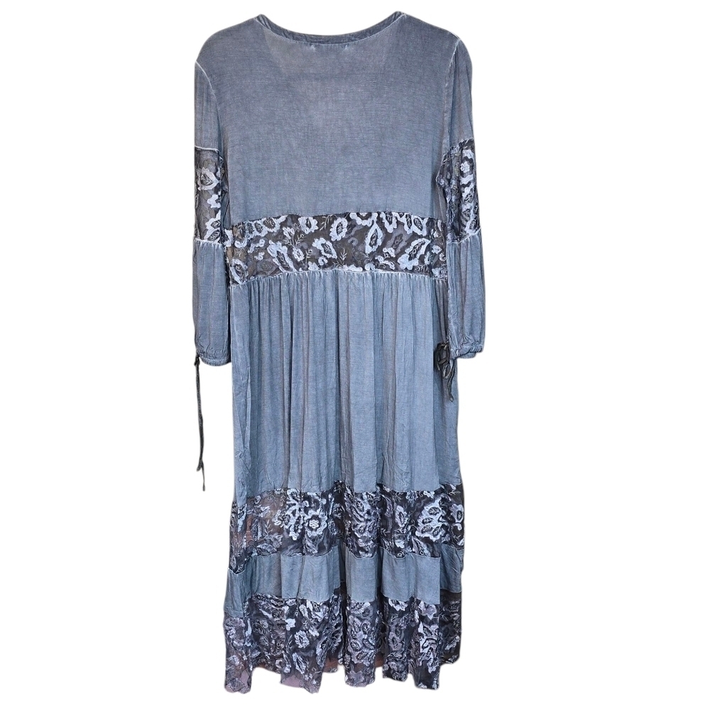 POL Boho Flowy Peasant Style Sheer Lace Panel Maxi Dress Blue-Gray Size Small - Picture 11 of 14
